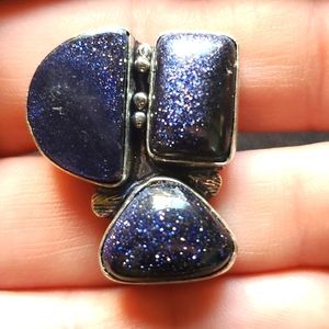 New Stunning Blue Sun Stone Sun Sitara 925 Silver Ring.